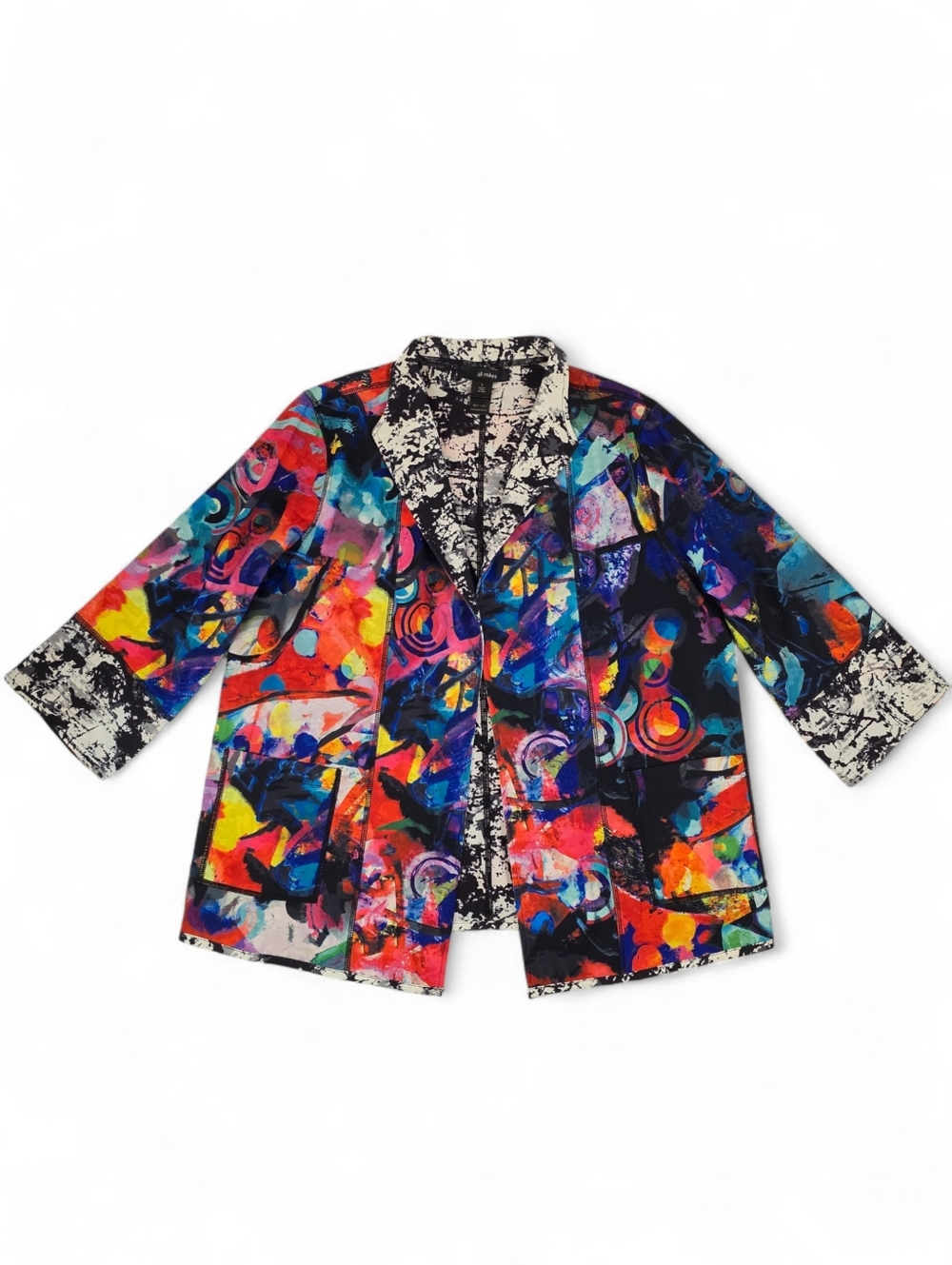 Ali Miles Reversible Abstract Print Jacket Open Front Blazer Women Large Artsy